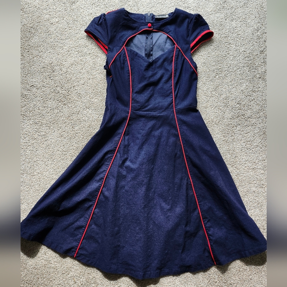 Navy Dress with Red Trim